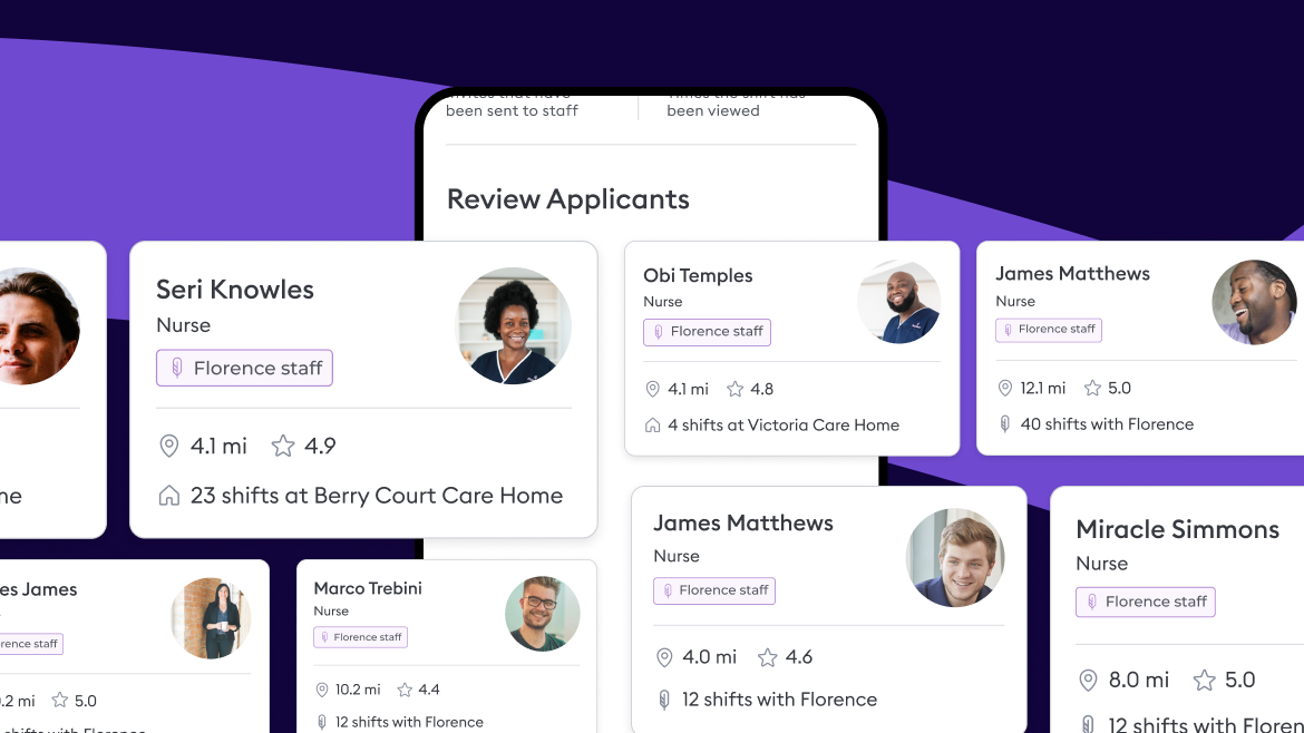 Healthcare professionals apply for a shift on the Florence platform for review and approval