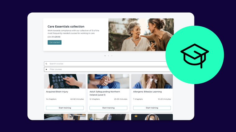 Screenshot of Florence Academy's Care Essentials collection course on the online training platform.